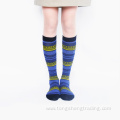 Knee high geometric square happy striped lady's socks